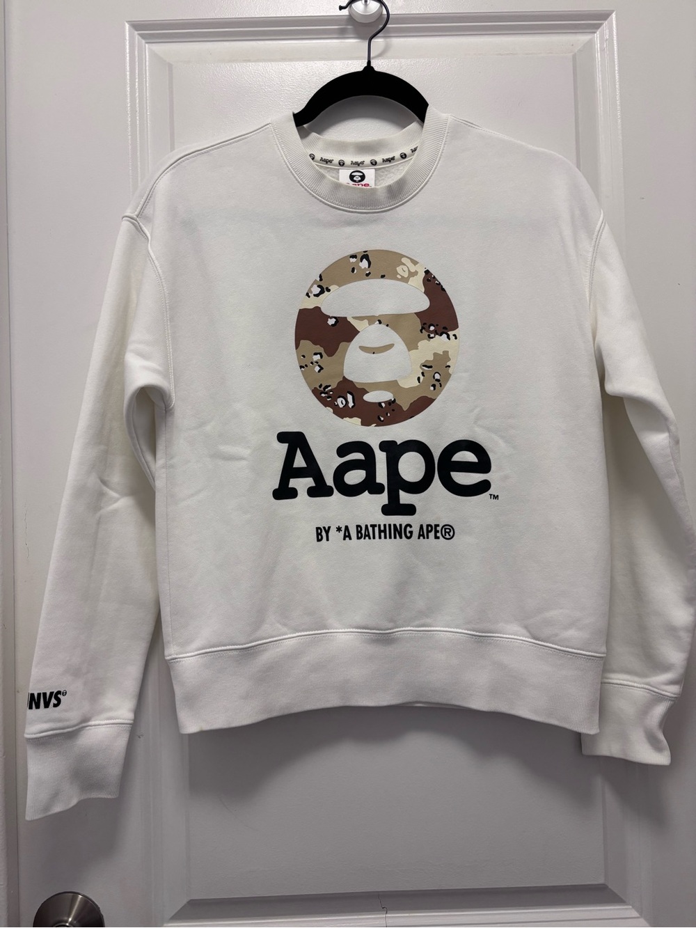 Aape White Crewneck Sweatshirt with Brown Camo Logo